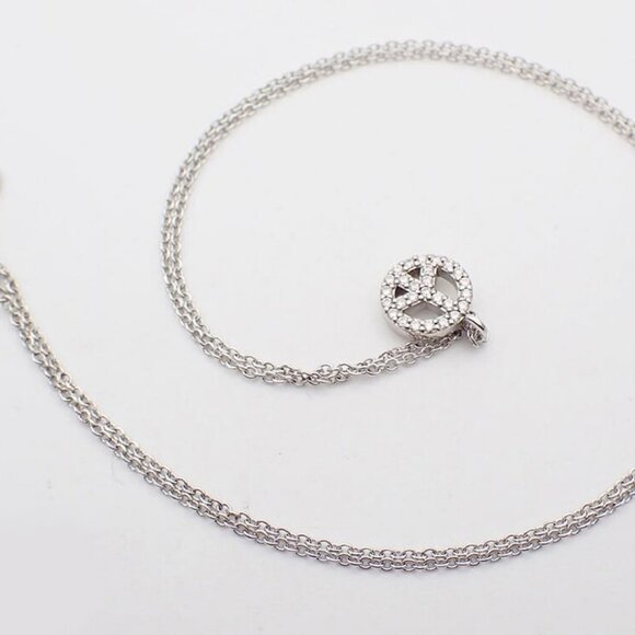 Tiffany & Co. Metro Peace Sign Diamond .15ct Necklace 16" 18K White Gold Auth - Picture 2 of 3